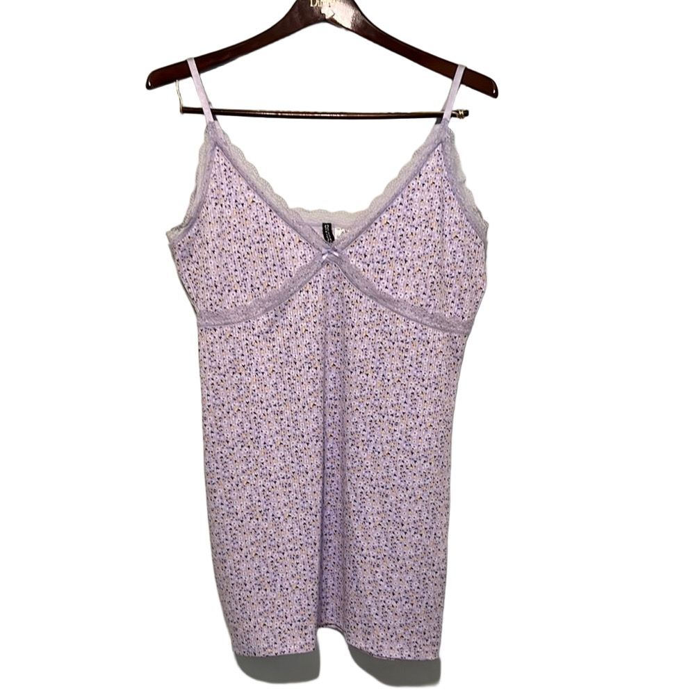 H&M Lavender Floral Mini Dress Adjustable Straps XL